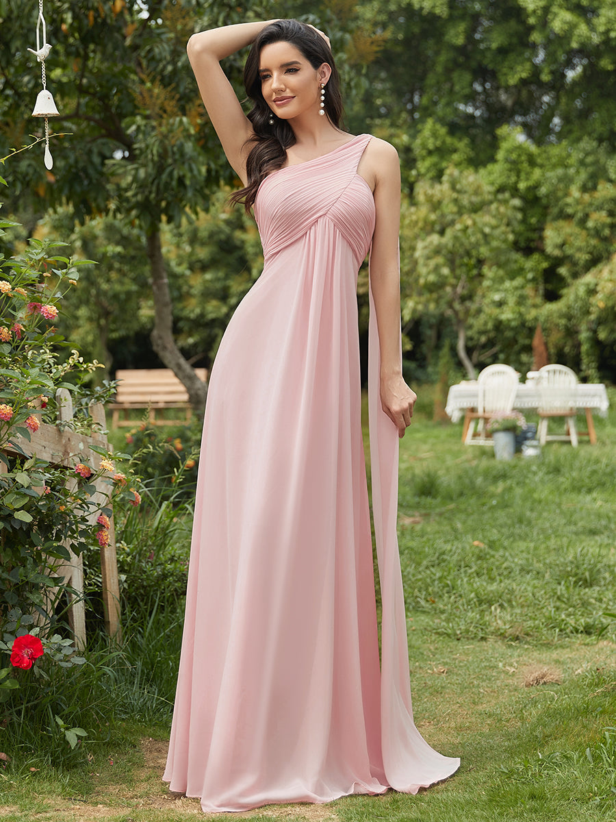 Abiti da damigella d'onore lunghi ed eleganti in chiffon monospalla