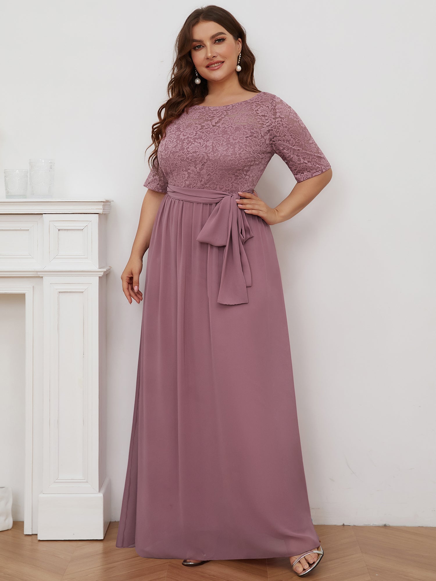 Große Größe Maxi Long Lace Illusion Kleider der Brautmutter