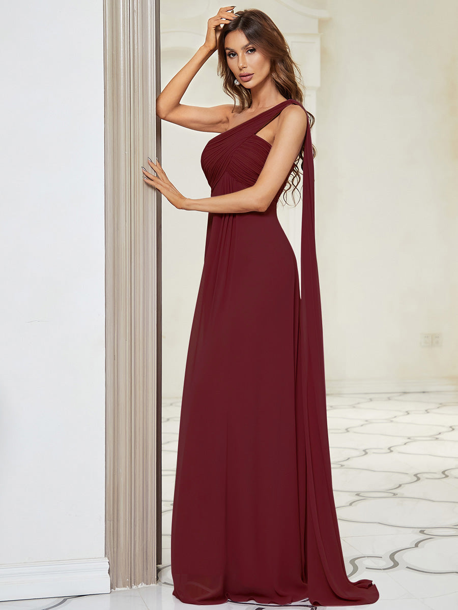 Abiti da sera monospalla eleganti in chiffon maxi per le donne