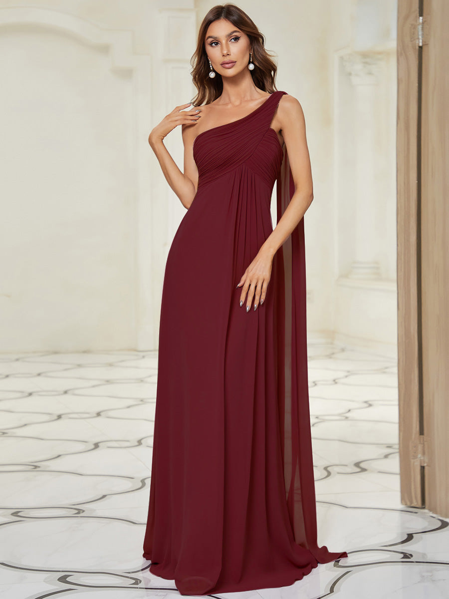 Elegant Maxi Chiffon One Shoulder Aftenkjoler for kvinner