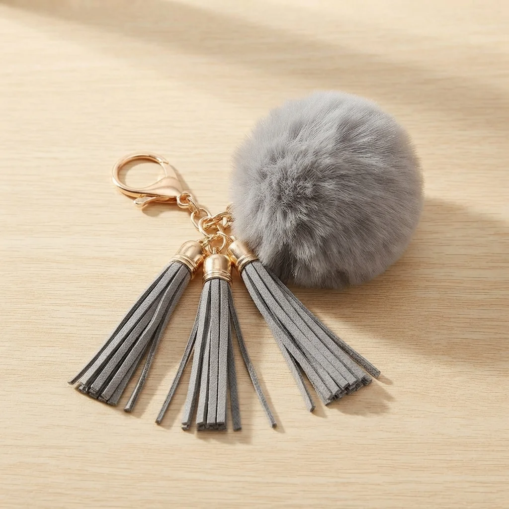 Breloc Pompon – Blană & Piele