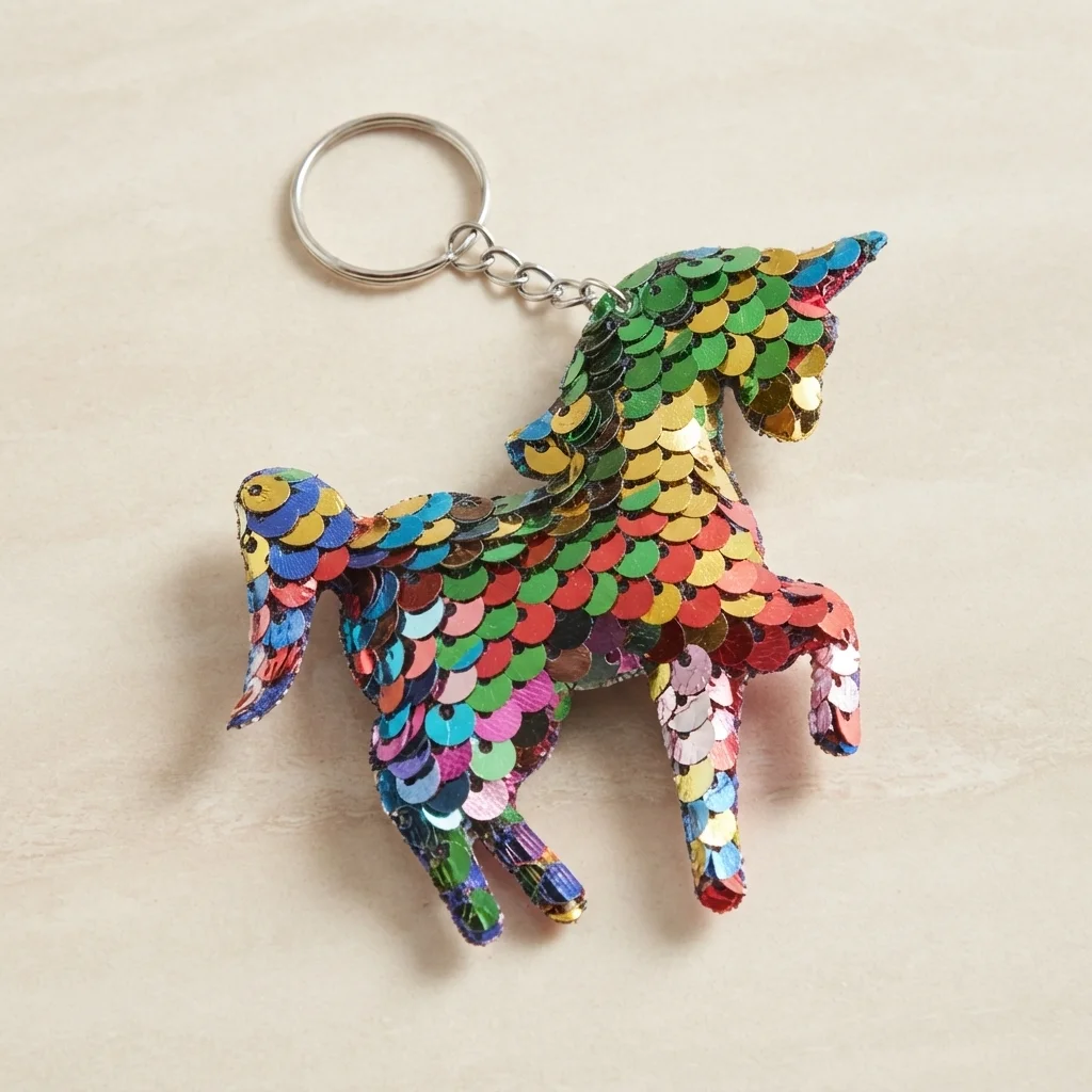 Breloc unicorn cu paiete