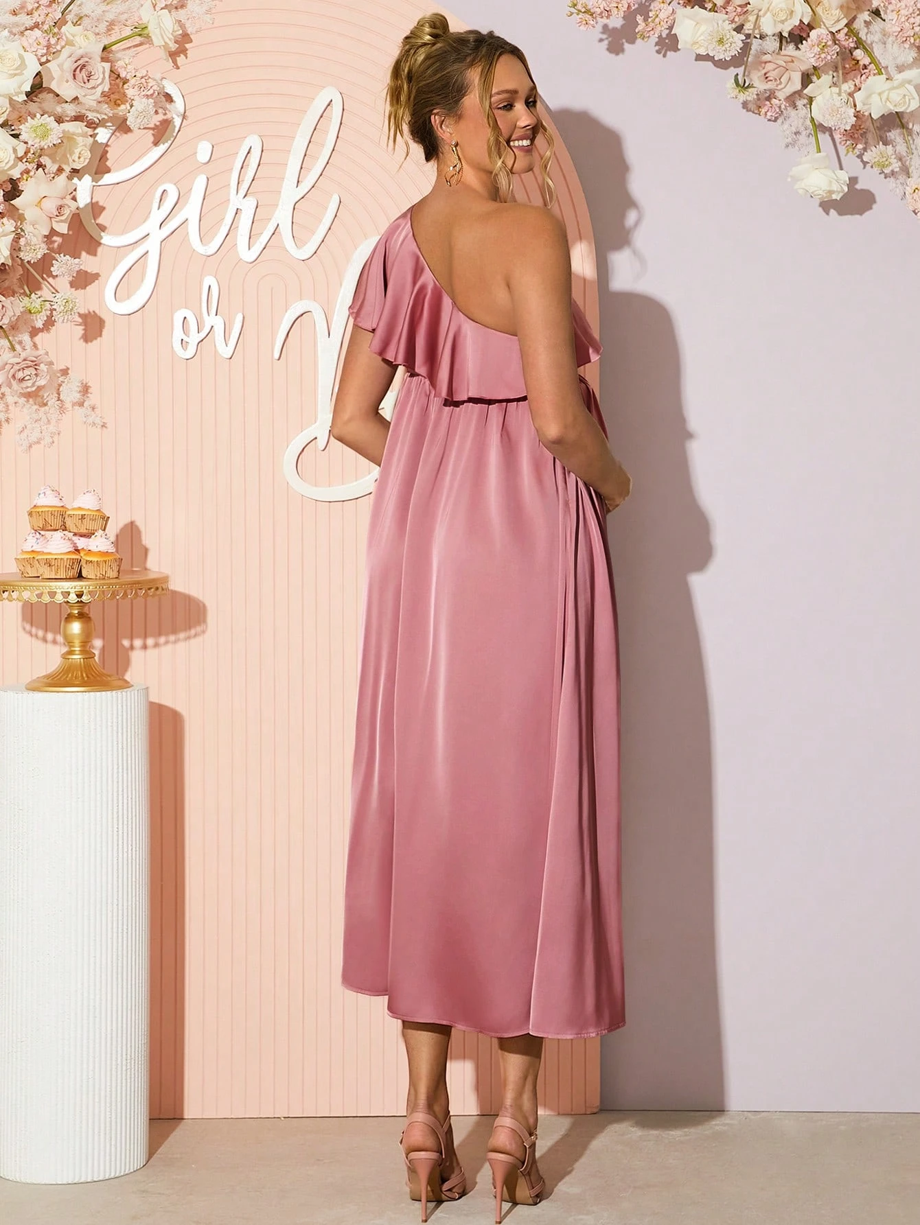 Elegant guler asimetric culoare solidă rochie de petrecere de maternitate, sex dezvăluie rochie, rochie de duș pentru copii, rochie de maternitate