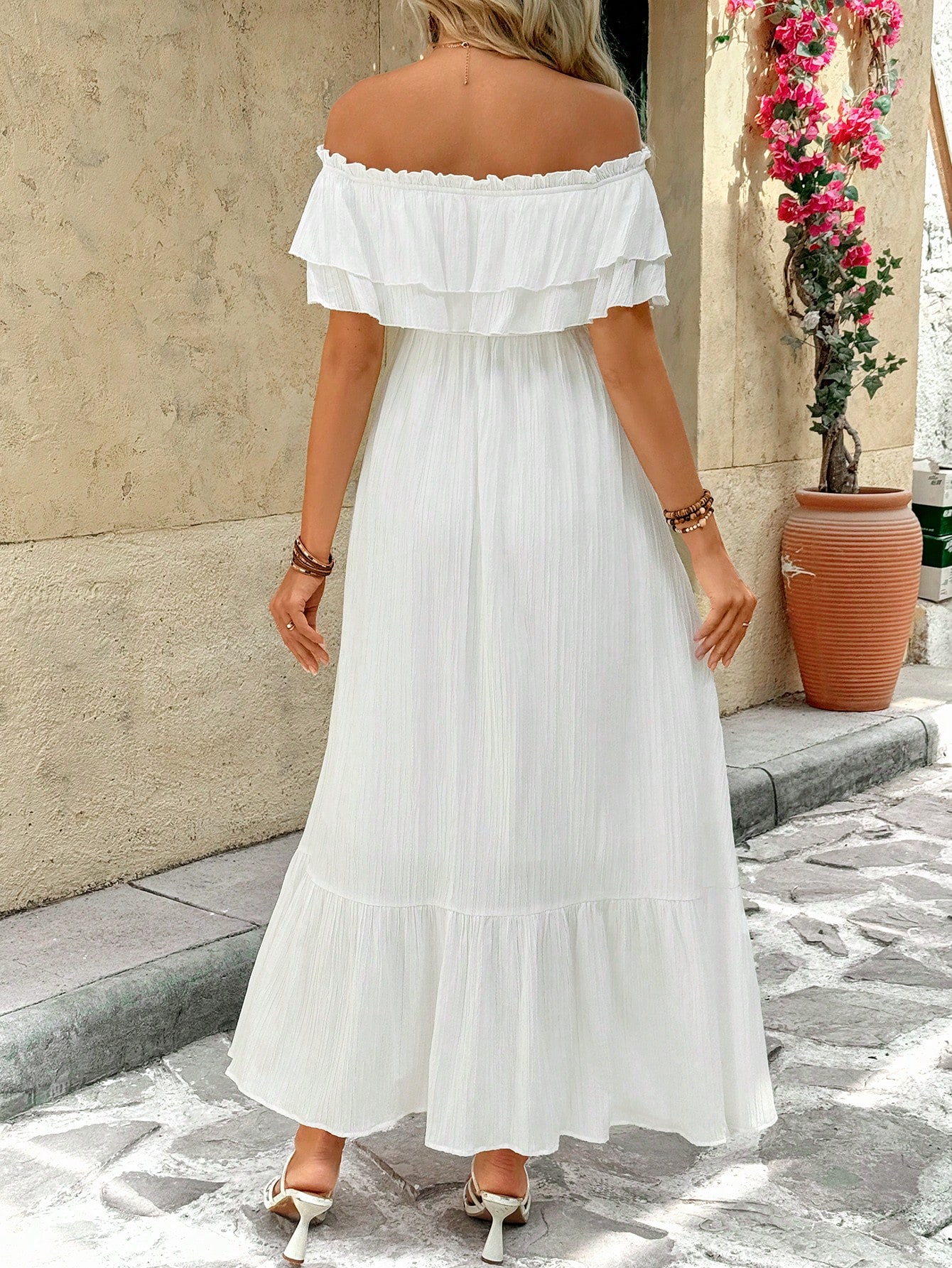 Femei însărcinate vacanță culoare solidă volan off shoulder rochie elegantă volan rochie albă femei rochie maxi rochie de vacanță femei rochie de vară rochie albă femei rochie albă femei vacanță de vară rochie albă de absolvire rochie de maternitate