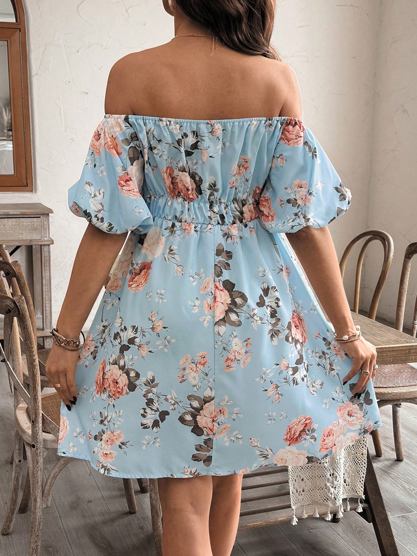 Rochie pentru gravide cu imprimeu floral, rochie midi fără umeri, vară