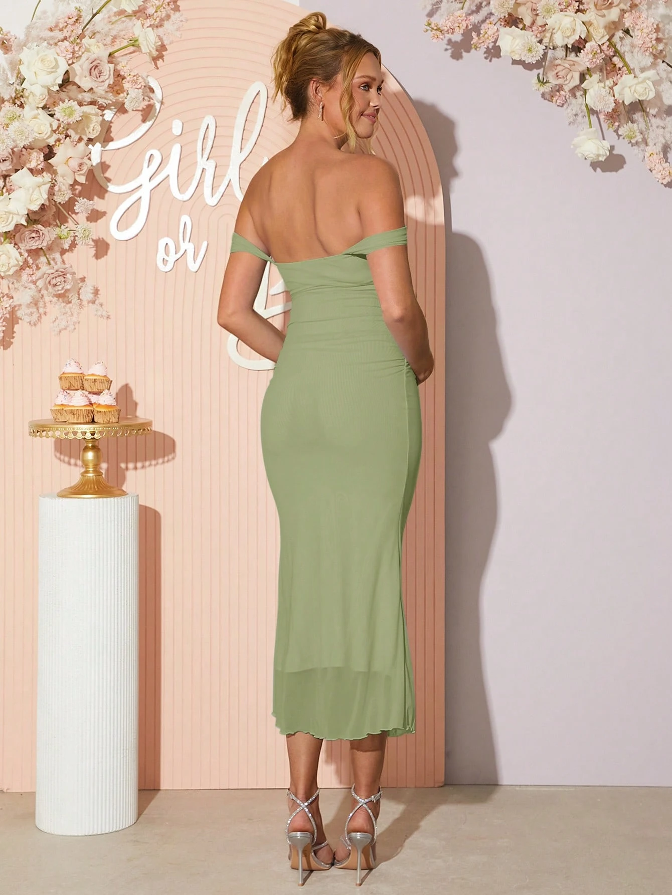 Rochie de maternitate fără umăr cu tiv plisat în coadă de pește, vară elegantă