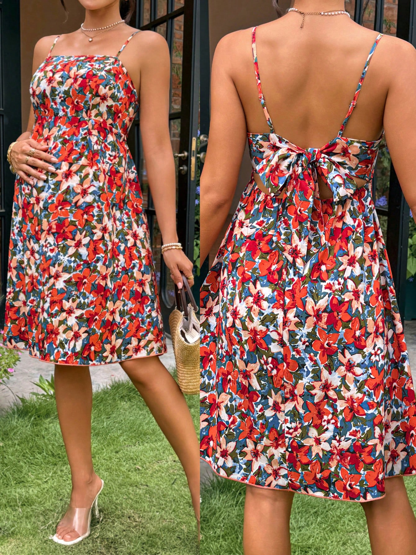 Rochie de maternitate haine> rochii boho femei gravide casual backless florale imprimare cravată față rochie cami, stil de vacanță