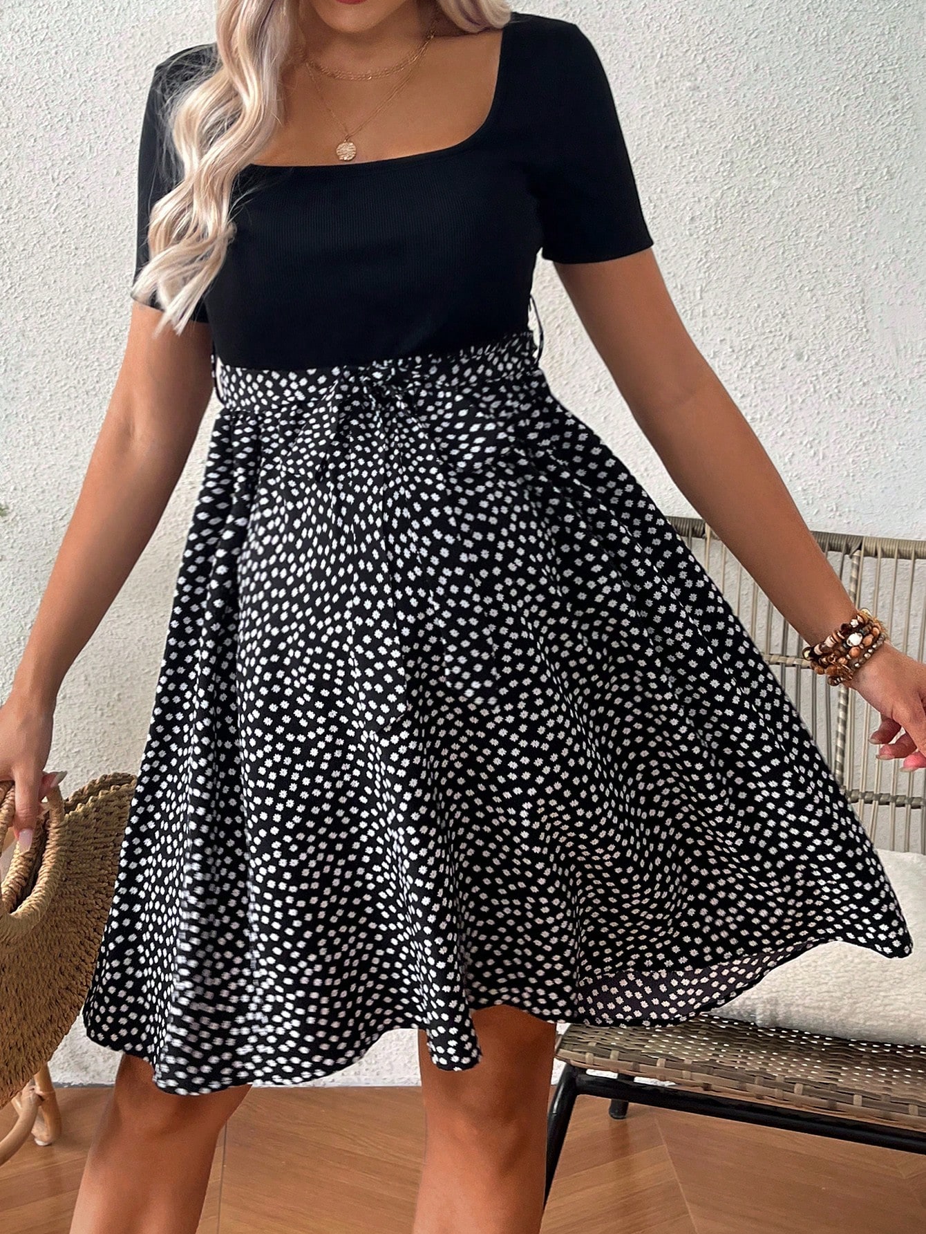 Rochie pentru gravide vara gât pătrat mânecă scurtă patchwork floral print rochie casual