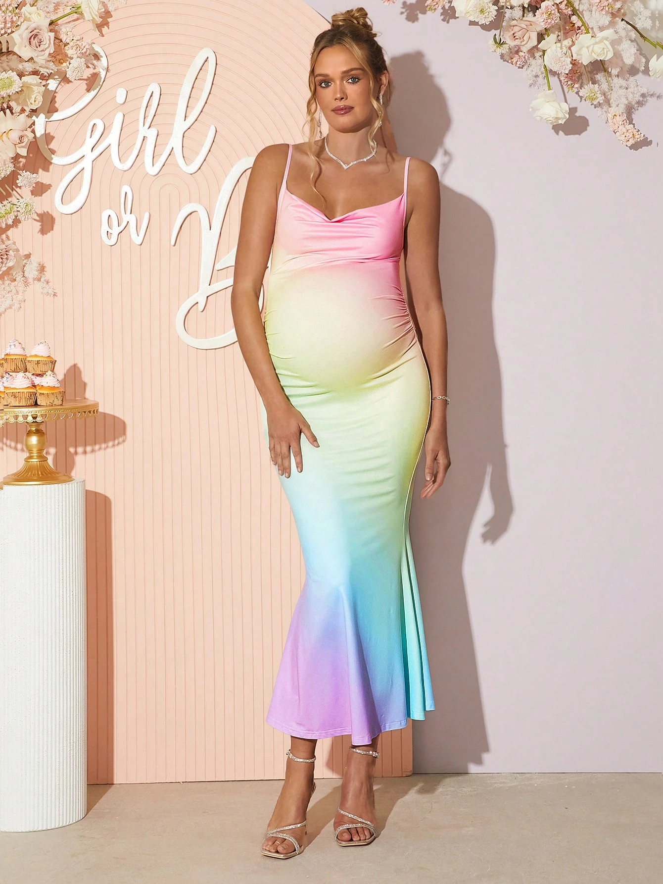 Gravid kvinne elegant festkjole med ombre havfrueamikjole barselkjole