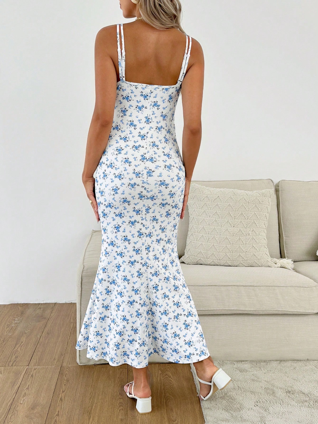 Rochie de soare pentru gravide cu imprimeu floral Ditsy, cu bretele spaghetti, elegantă