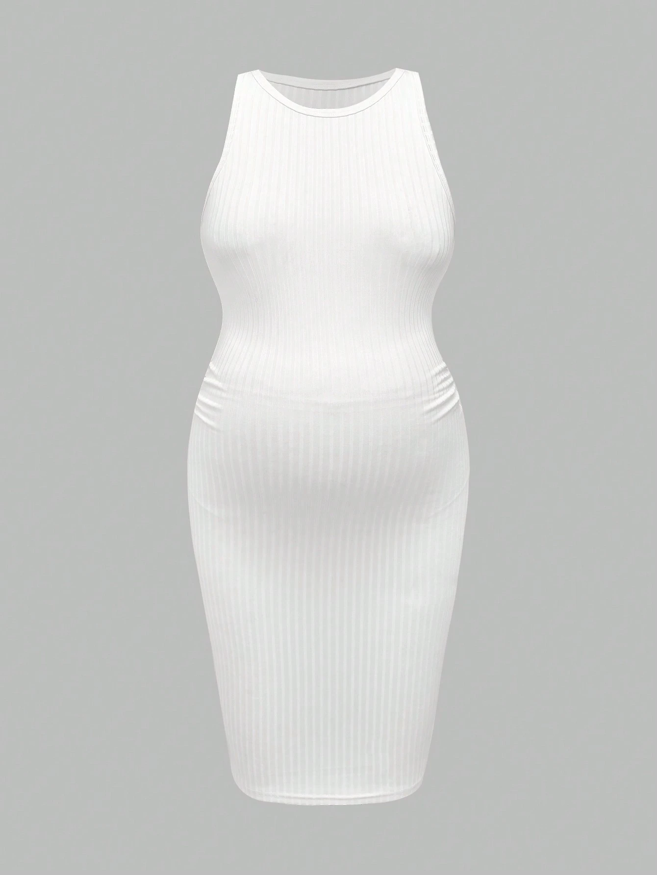 Rochie de maternitate cu pulover casual cu nervuri, de culoare solidă, cu gât rotund