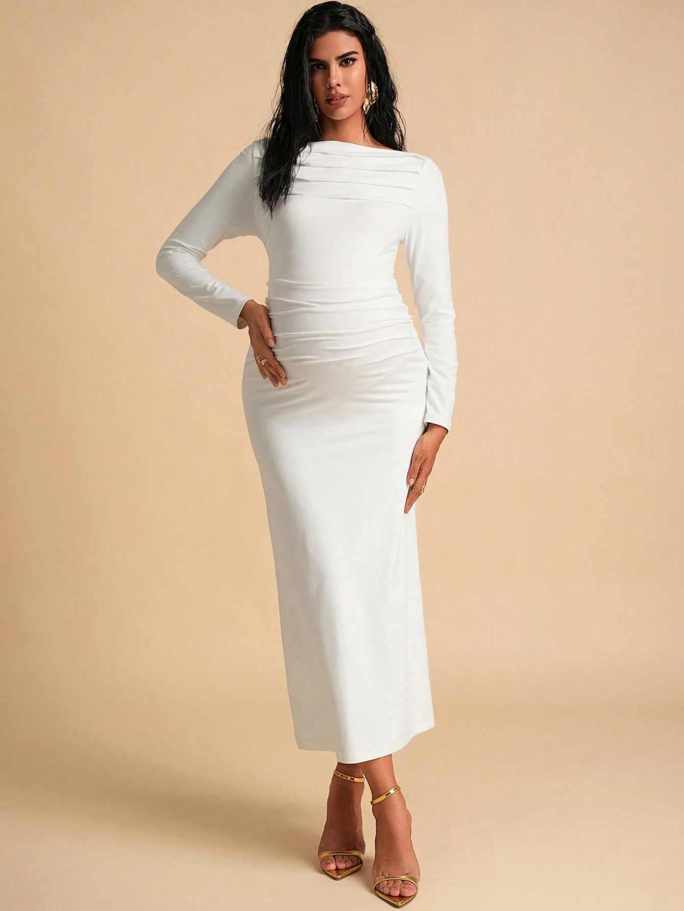 Haine pentru gravide>rochii pentru gravide rochie bodycon lungă elegantă de culoare solidă