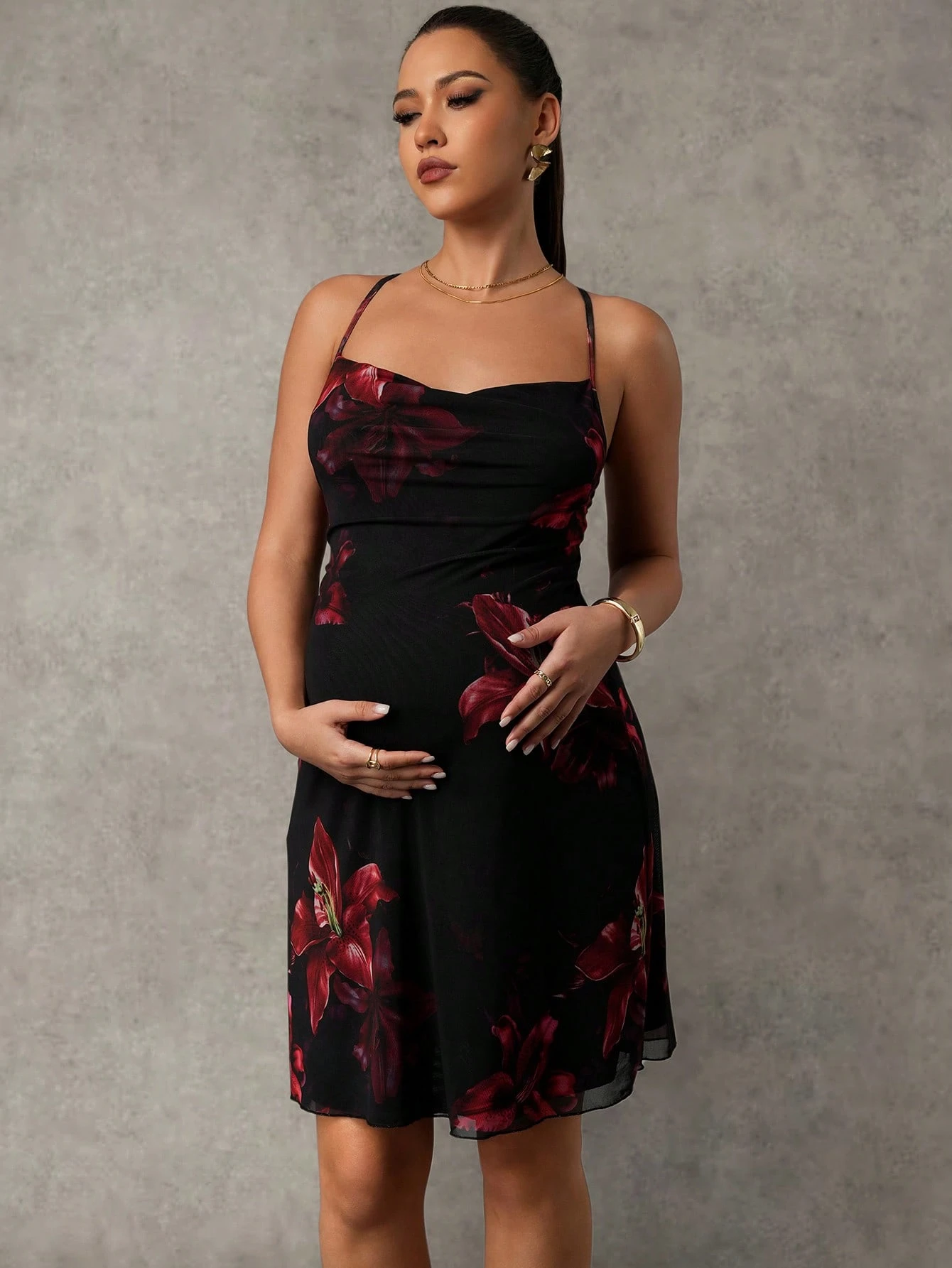 Rochie de maternitate slim fit cu imprimeu floral casual cami mini