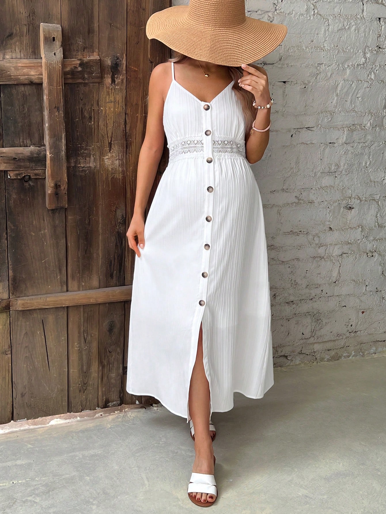 Rochie pentru gravide rochie elegantă de vară din dantelă patchwork cu curele spaghetti