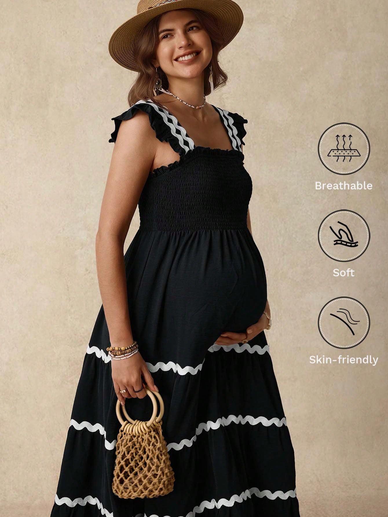 Boho mama maternity casual splice color band dress bryllupsgjestekjole ferieantrekk bursdagskjoler for gravide sommer