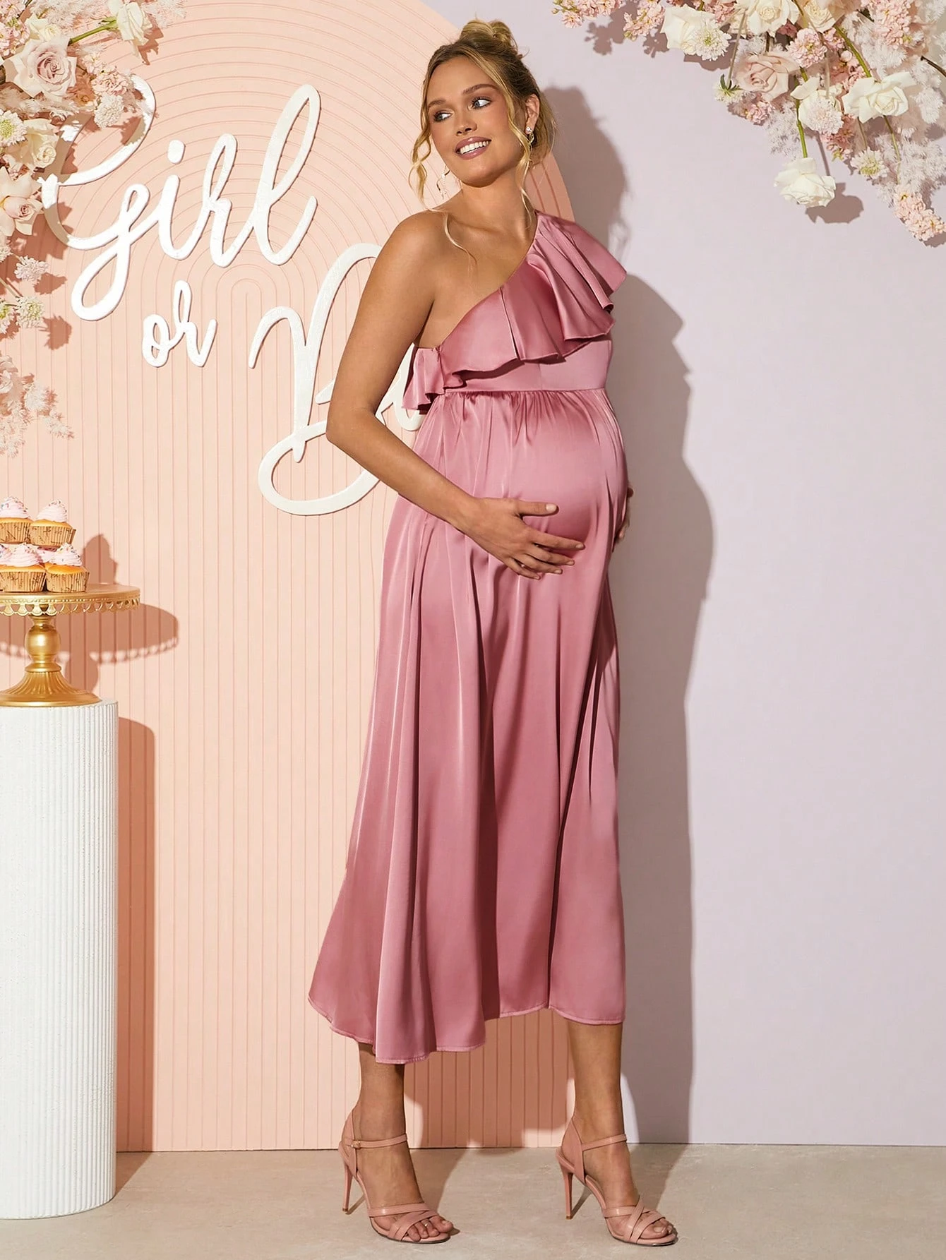 Elegant guler asimetric culoare solidă rochie de petrecere de maternitate, sex dezvăluie rochie, rochie de duș pentru copii, rochie de maternitate