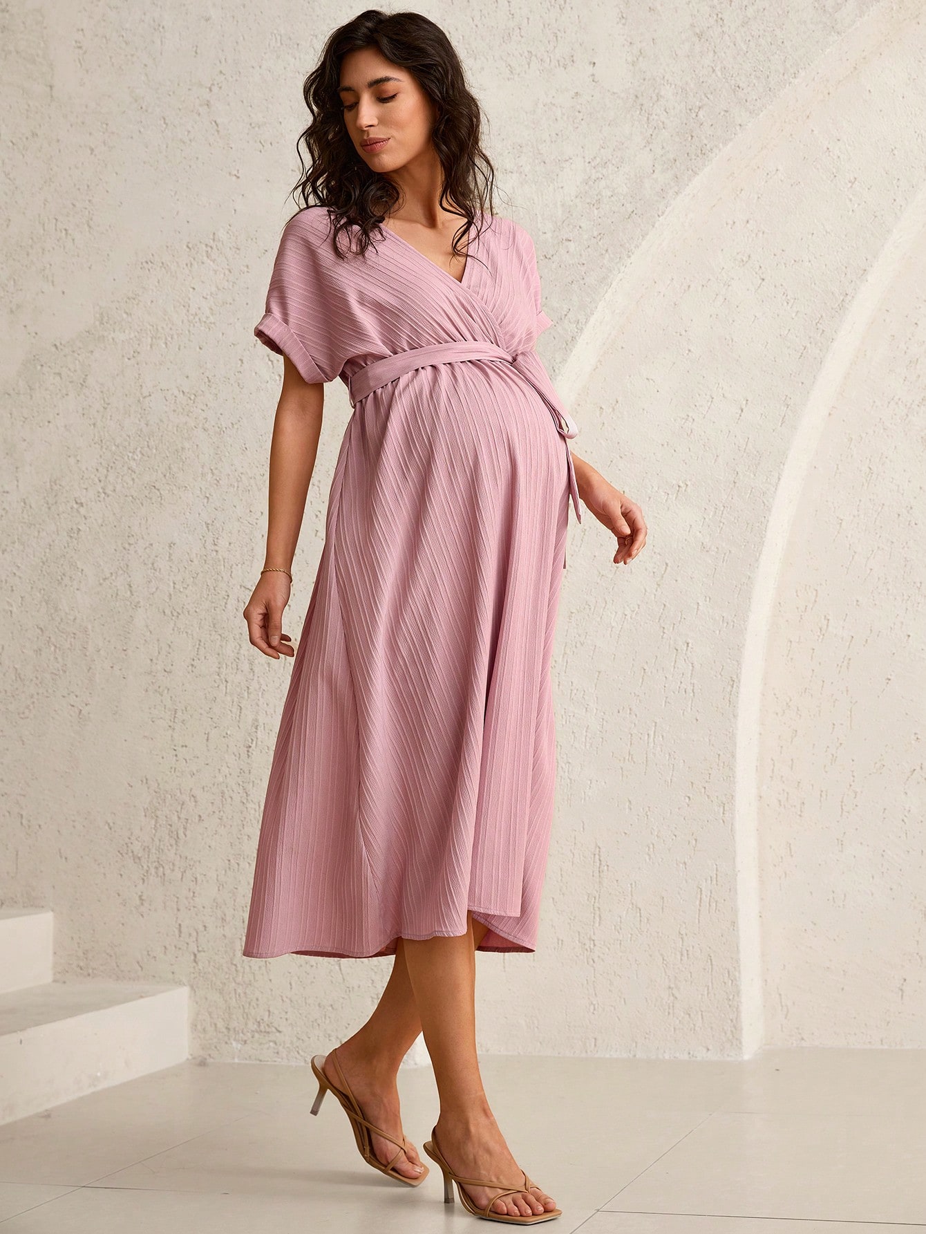 Rochie de maternitate casual de culoare solidă cu mâneci batwing, rochii elegante de vară pentru femei îmbrăcăminte pentru femei rochii de vară rochii de maternitate pentru femei
