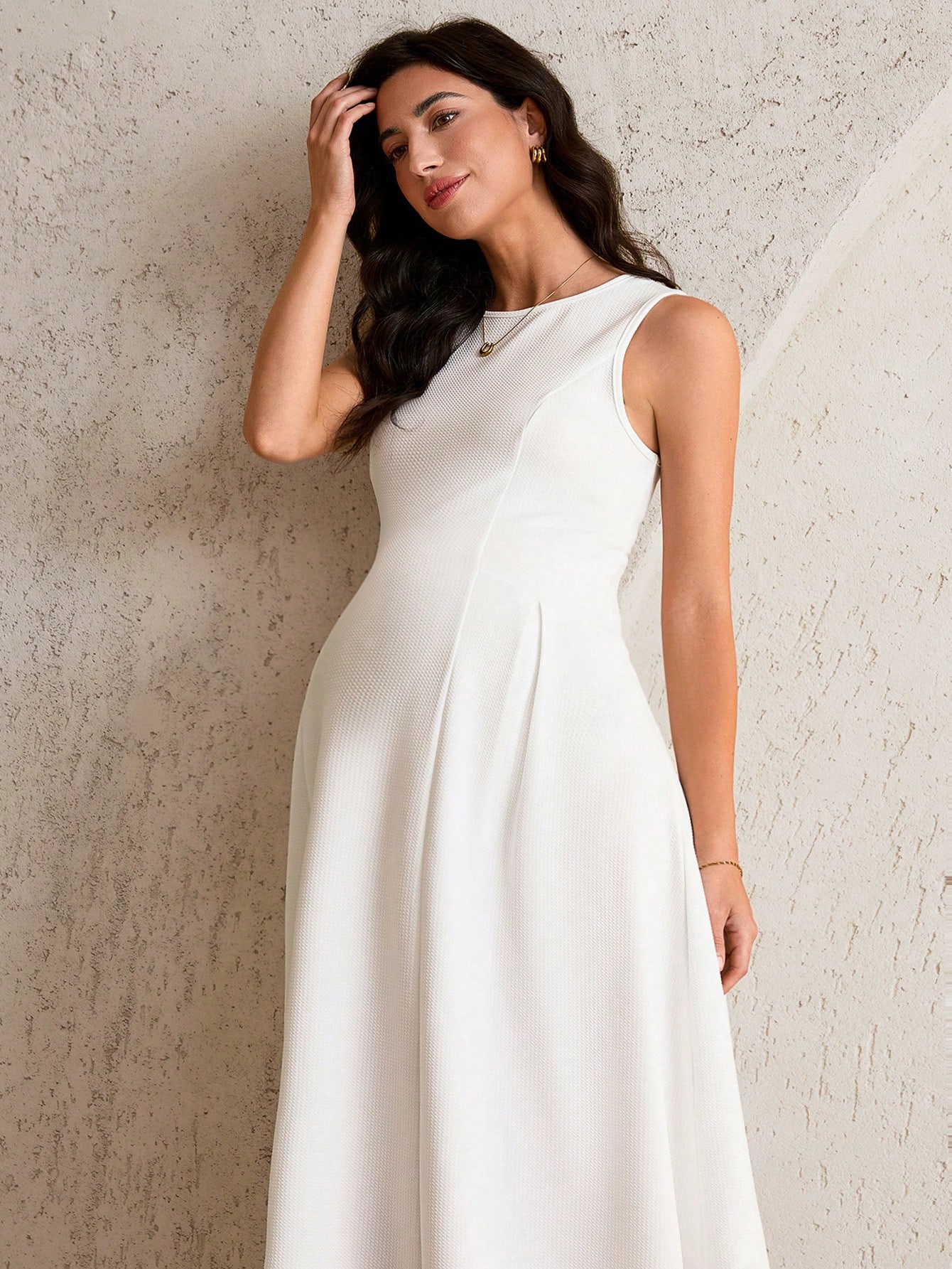Rochie casual de maternitate fără mâneci de culoare solidă, potrivită pentru vară,ținute de sarcină