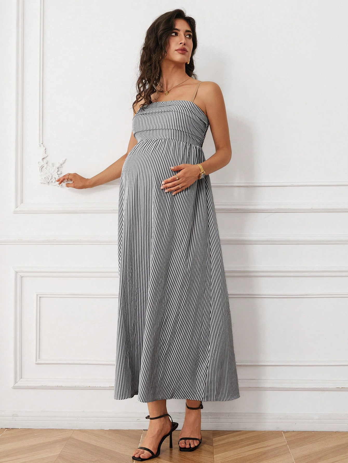 Rochie de maternitate fără mâneci cu dungi, la modă pentru vară rochie de maternitate rochie tub top rochii de lucru pentru femei