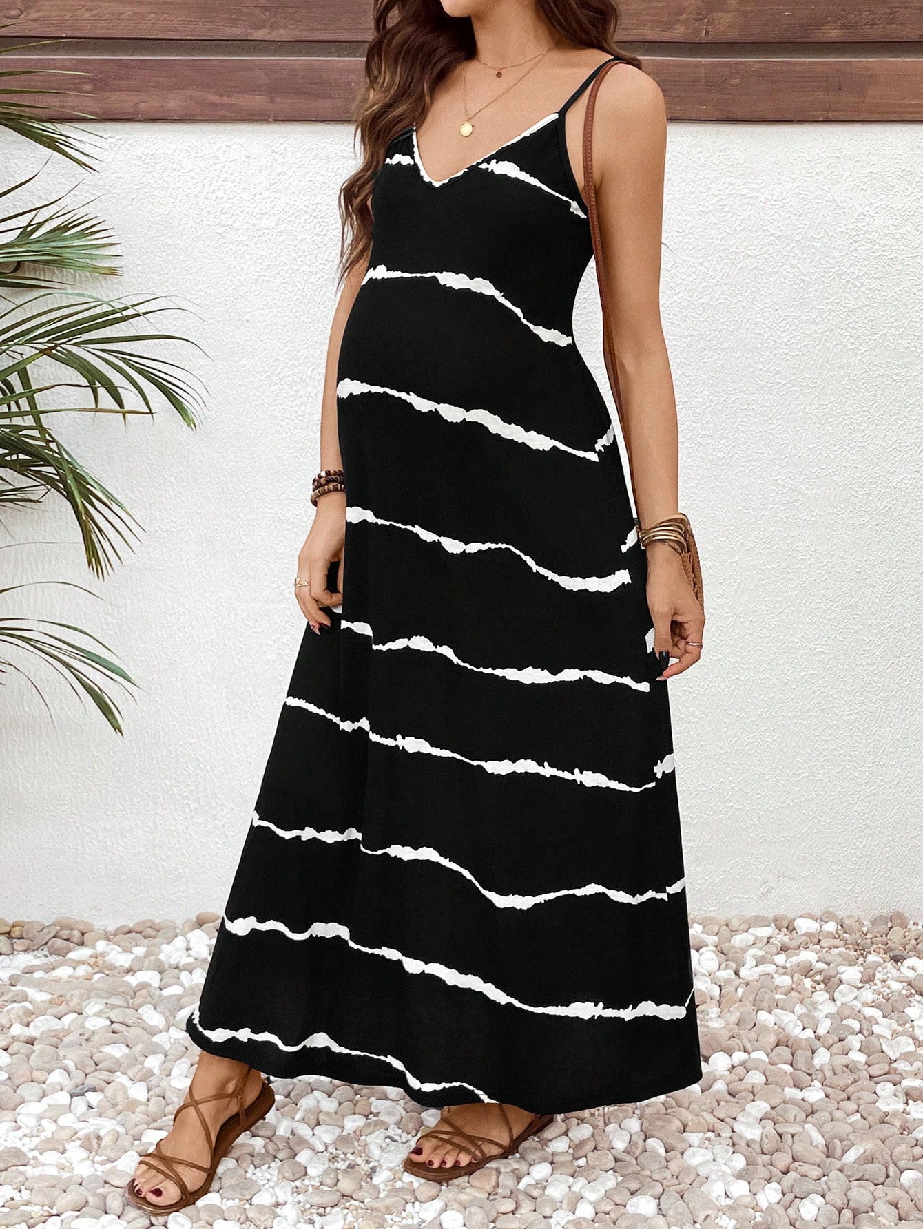 Rochie pentru gravide cu dungi lungi rochie casual fără mâneci