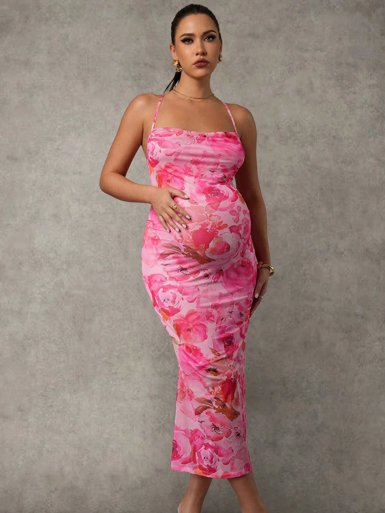 Kismama elegáns virágmintás bodycon ruha