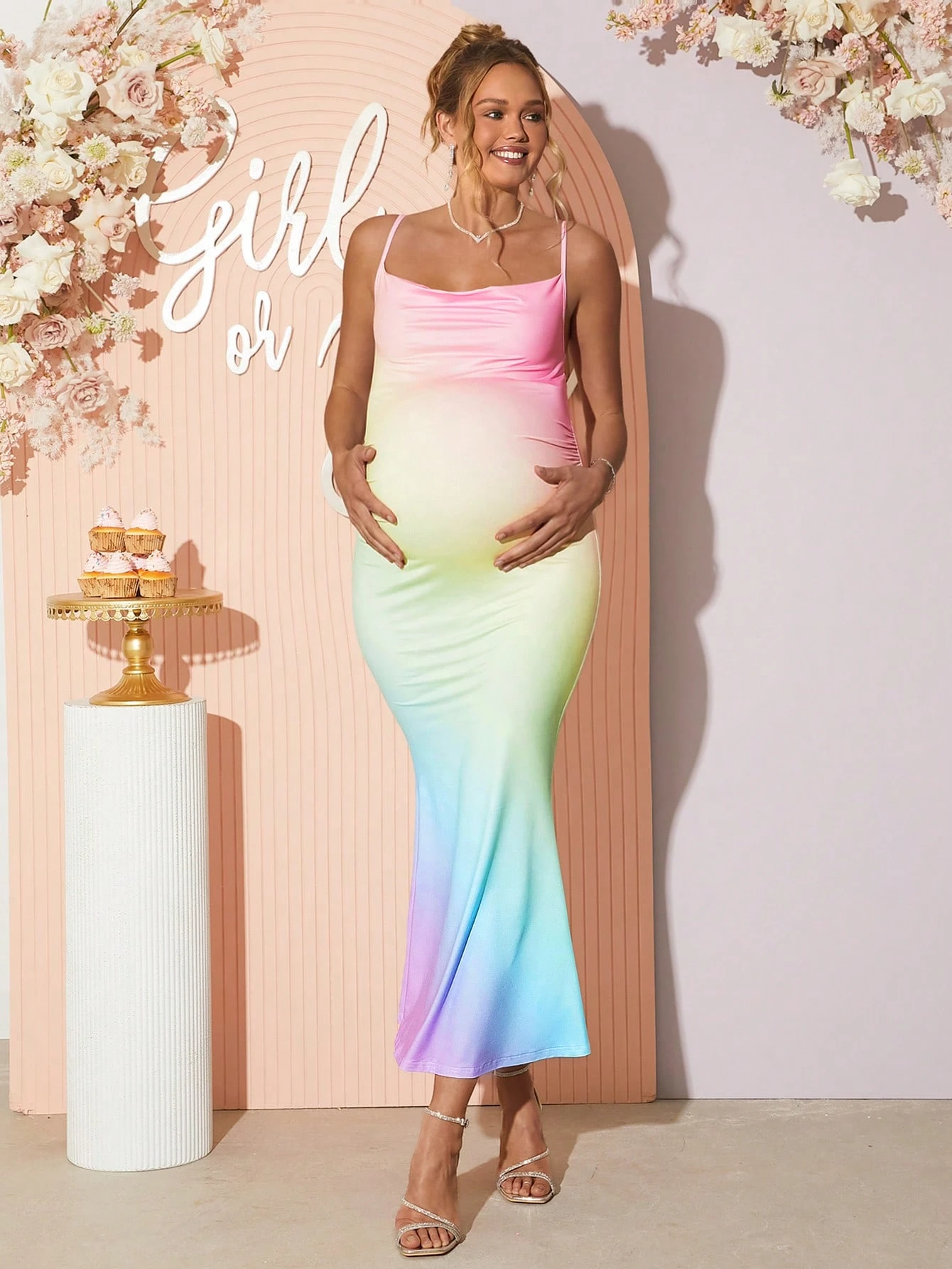 Gravid kvinne elegant festkjole med ombre havfrueamikjole barselkjole