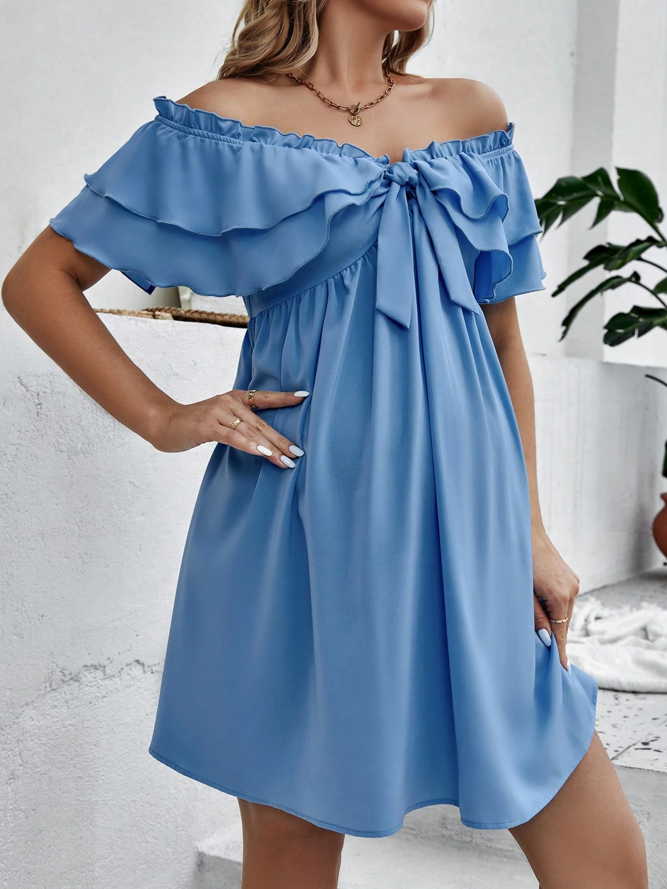 Rochie pentru gravide off shoulder cu nod în față rochie cu volane