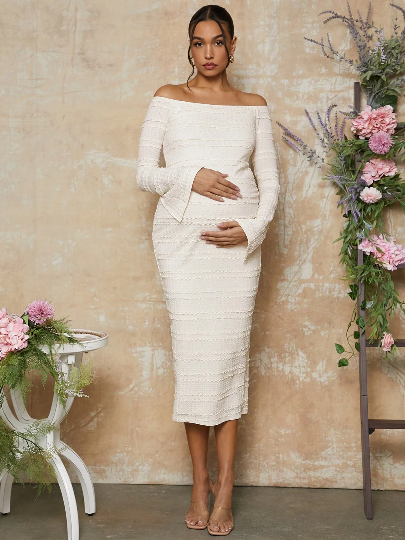 Valentinsdag off shoulder bodycon mammakjole, baby shower-kjole