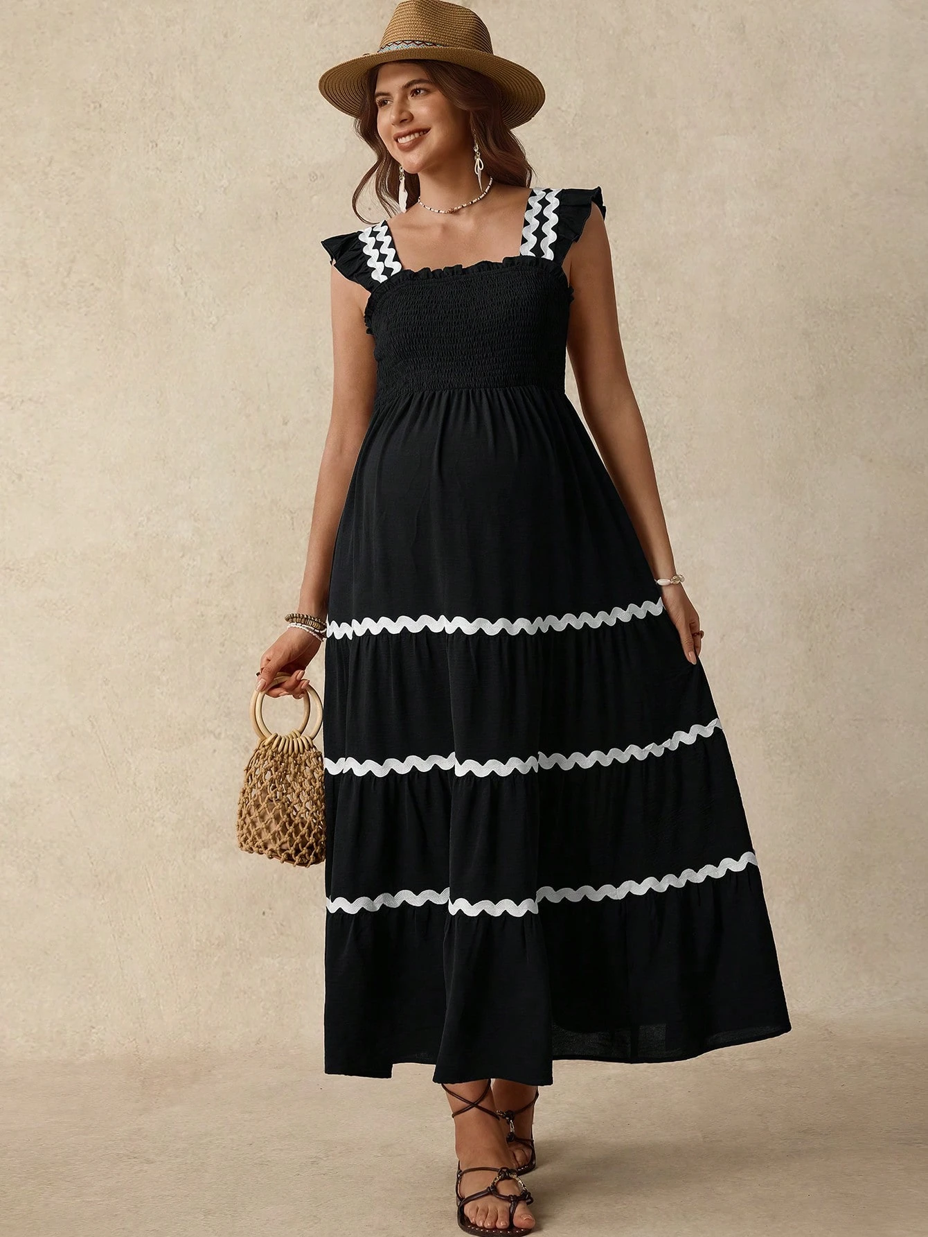 Boho mama maternity casual splice color band dress bryllupsgjestekjole ferieantrekk bursdagskjoler for gravide sommer
