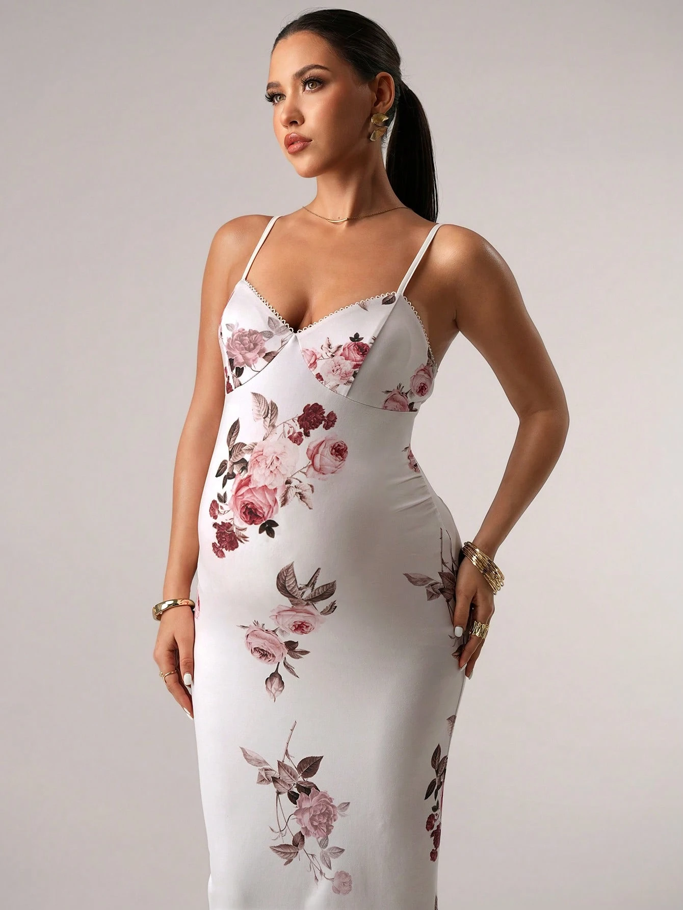Maternitate cu imprimeu floral super lung slim-fit elegant spaghetti curea sundress