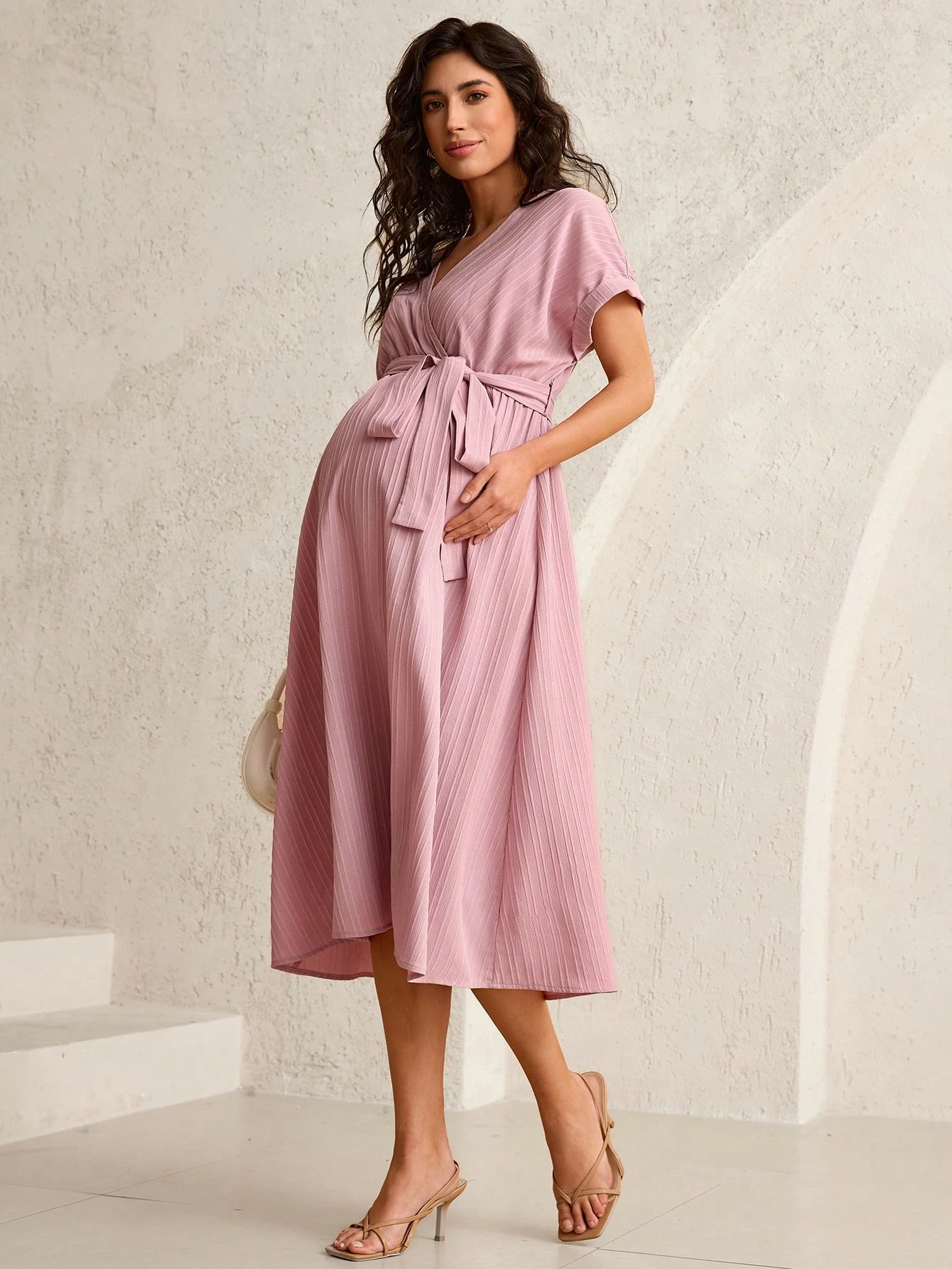 Rochie de maternitate casual de culoare solidă cu mâneci batwing, rochii elegante de vară pentru femei îmbrăcăminte pentru femei rochii de vară rochii de maternitate pentru femei