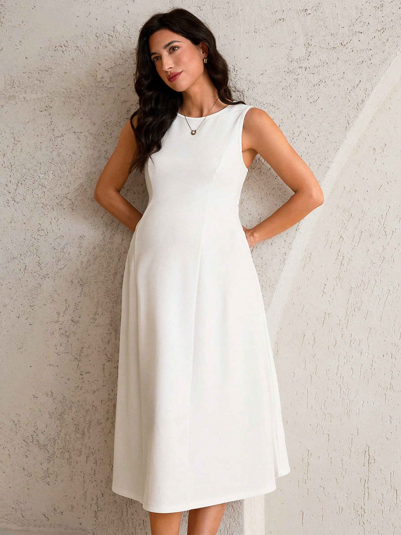 Rochie casual de maternitate fără mâneci de culoare solidă, potrivită pentru vară,ținute de sarcină