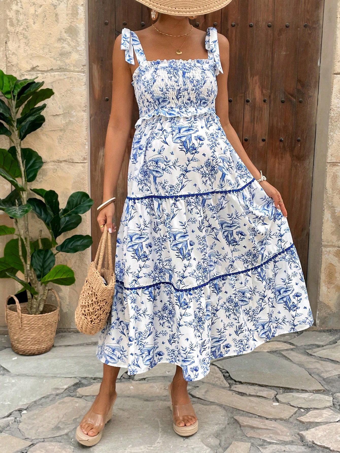 Rochie de maternitate cu bretele florale, rochie de sarcină cu bretele