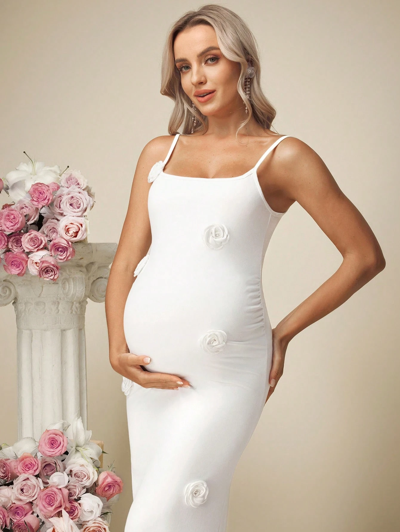 Rochie fără mâneci de culoare solidă cu tiv de sirenă pentru femei însărcinate, potrivită pentru nuntă, logodnă rochii pentru femei eveniment de nuntă rochie de mireasă rochie albă elegantă cu clasă rochie de maternitate