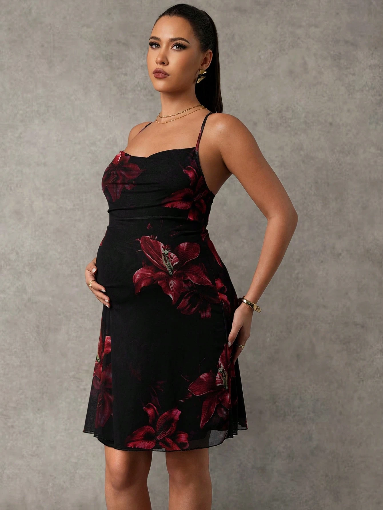 Rochie de maternitate slim fit cu imprimeu floral casual cami mini
