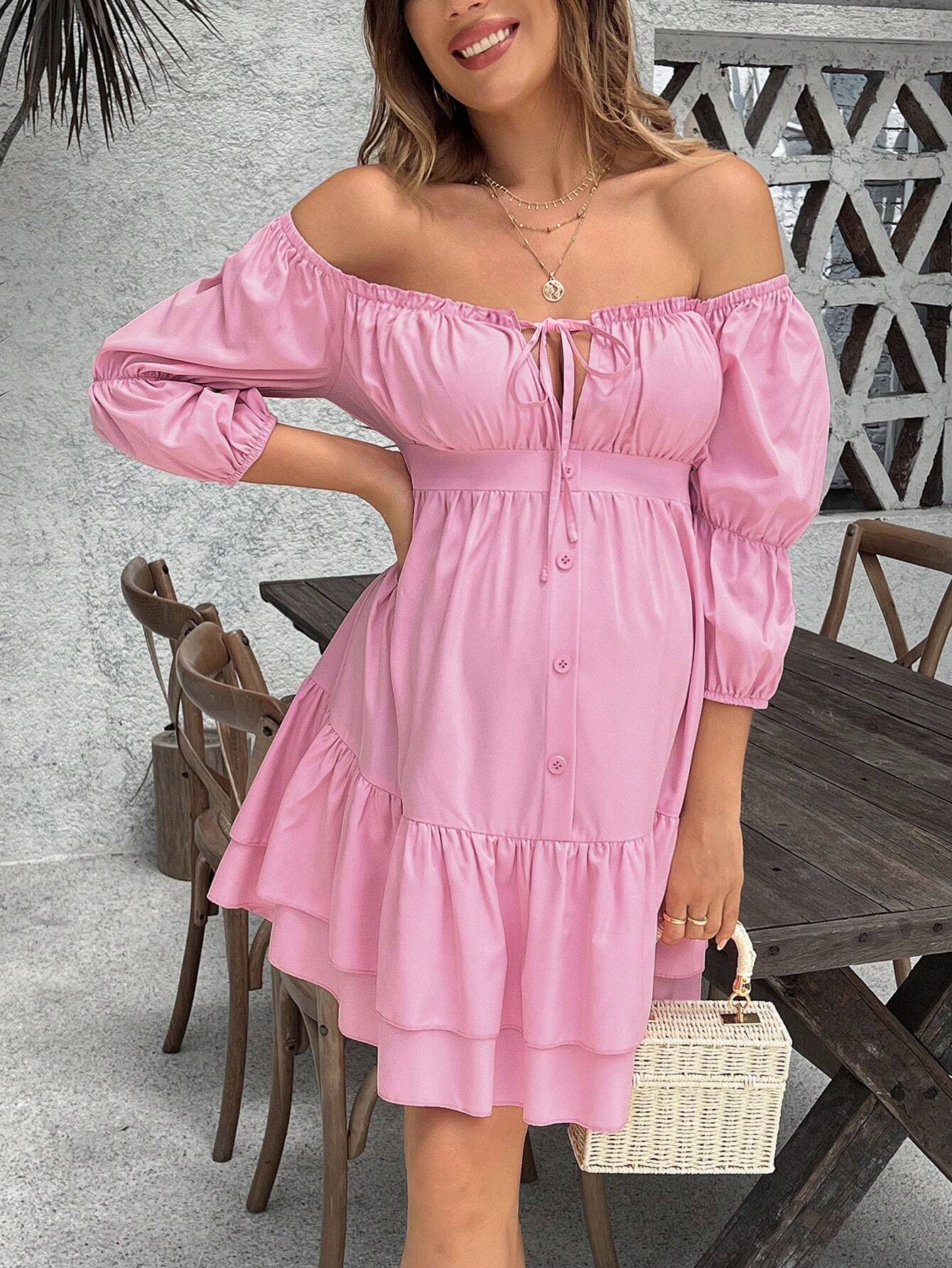 Rochie pentru maternitate rochie de vacanță casual de culoare solidă cu volane tiv cu volane rochie midi