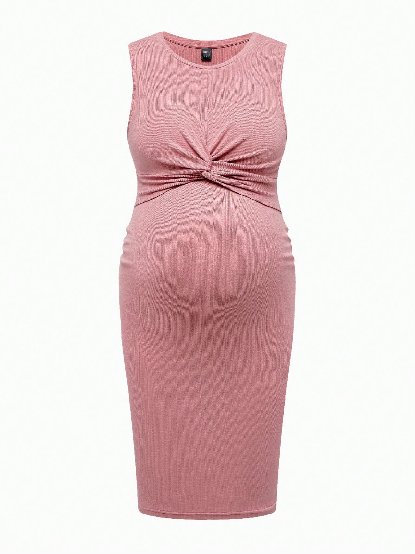 Kismama nyári városi alkalmi csavart elülső ujjatlan bodycon ruha nagy kerek nyakkal