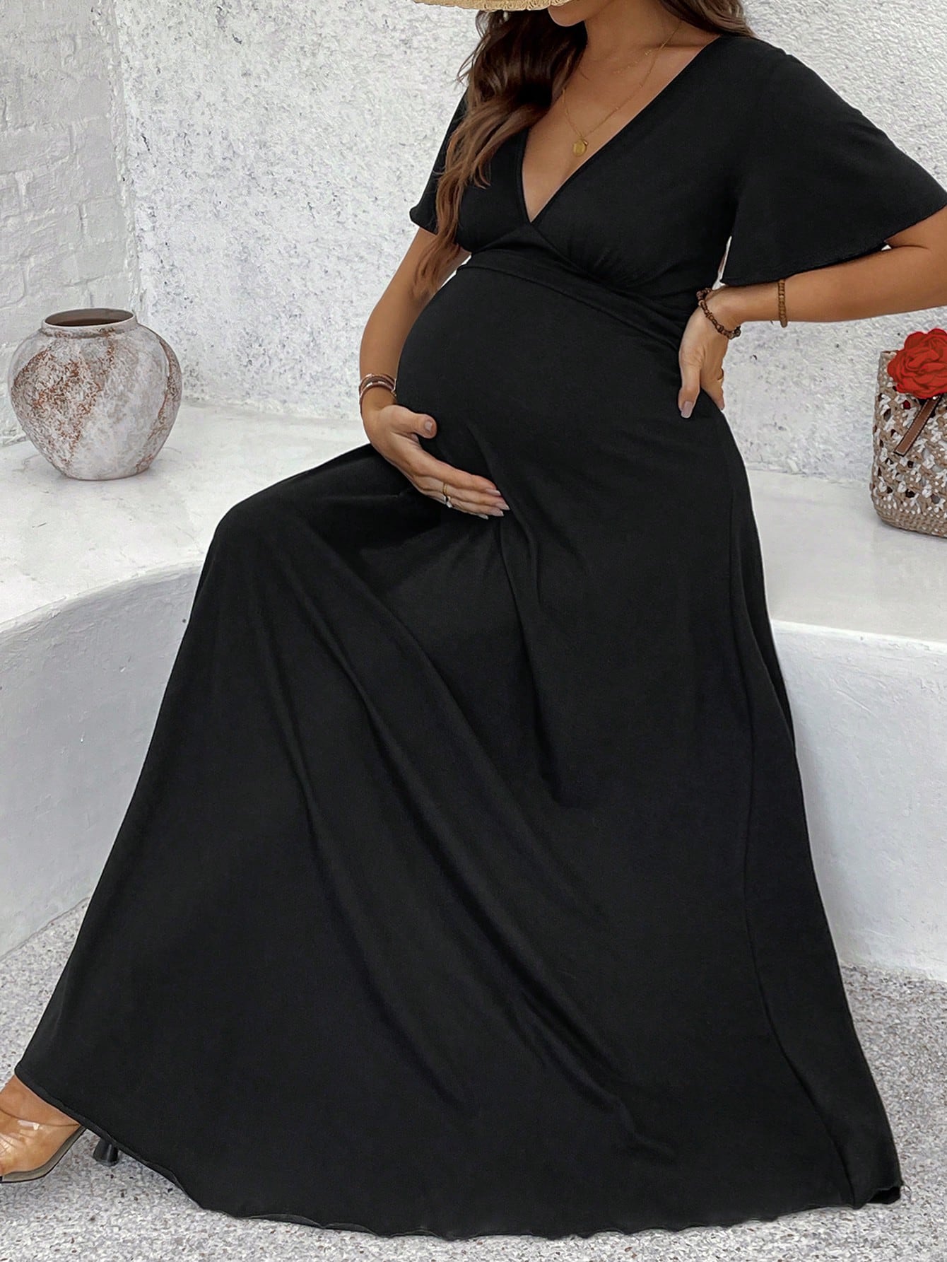 Maternity kjole kjole ensfarget enkel mote casual daglig vår kvinneklær