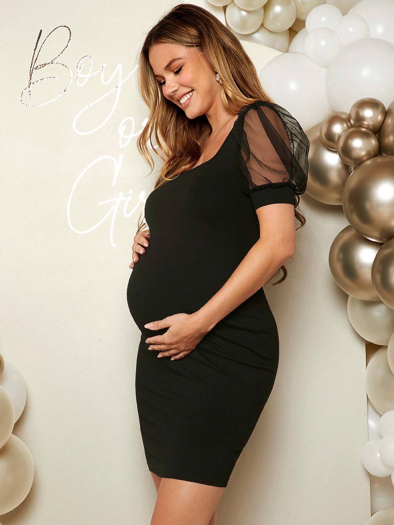 Tânăr elegant & romantic gen dezvăluie petrecere mesh maneca scurt bodycon rochie de maternitate pentru duș copil