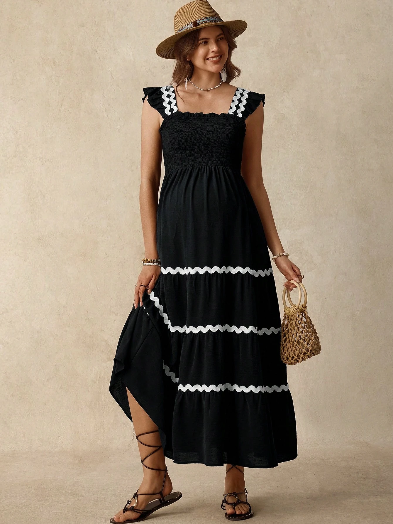 Boho mama maternity casual splice color band dress bryllupsgjestekjole ferieantrekk bursdagskjoler for gravide sommer