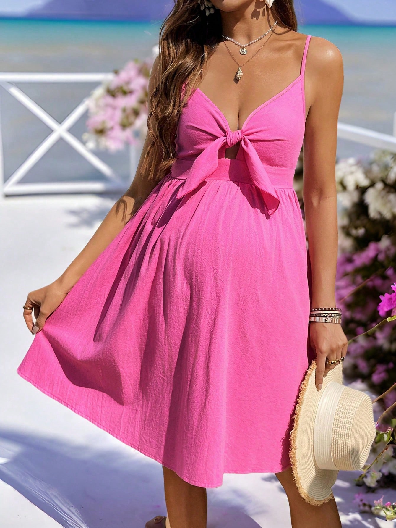 Rochie pentru gravide rochie midi casual cu curea fără mâneci și nod