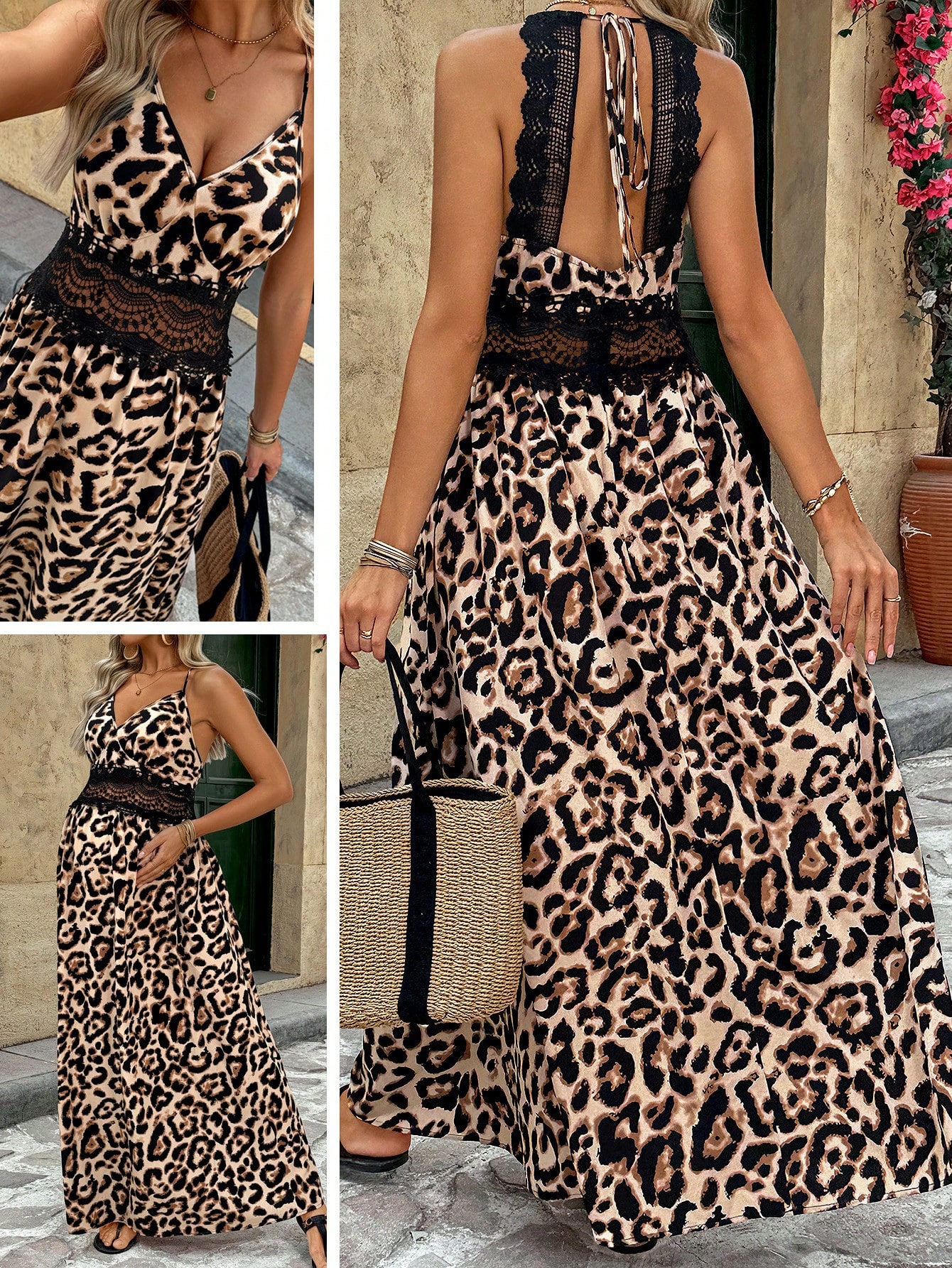 Gravide kvinner khaki ermeløs ermeløs leopardtrykk søm blonder side spalte barselkjole, sommer mote barselkjole for sommerferie sommerkjoler for kvinner