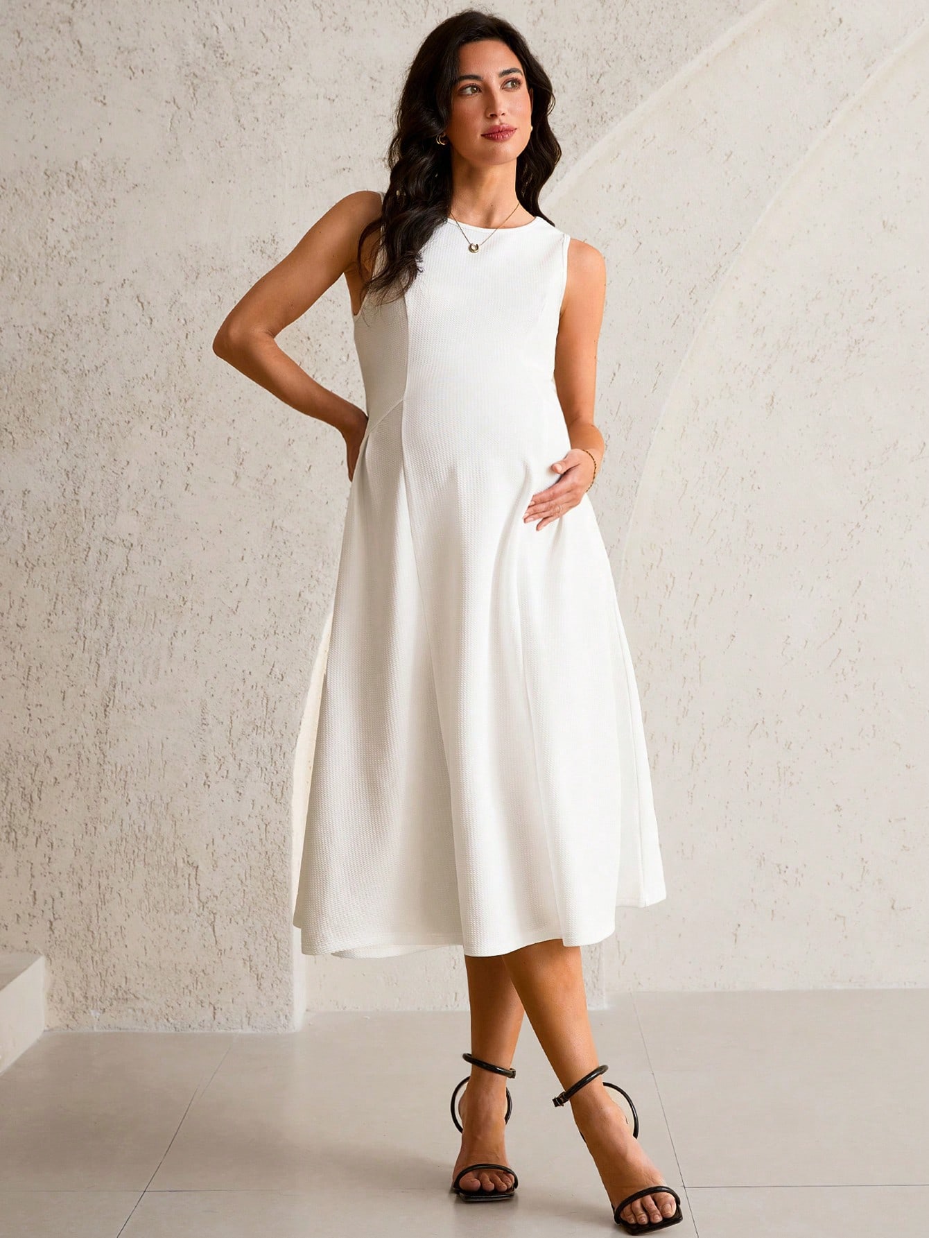Rochie casual de maternitate fără mâneci de culoare solidă, potrivită pentru vară,ținute de sarcină