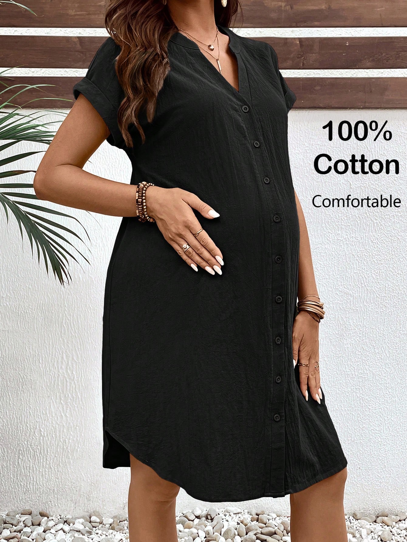Rochie pentru gravide culoare solidă rochie casual minimalistă cu mânecă scurtă