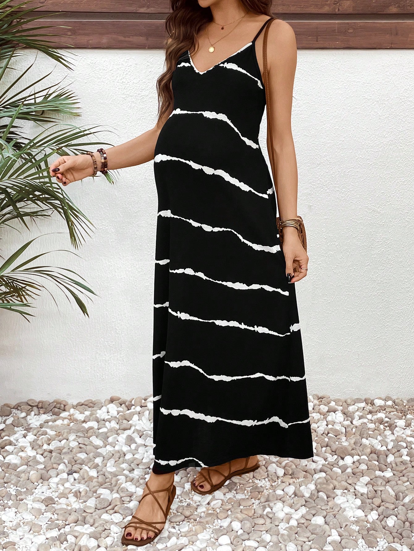 Rochie pentru gravide cu dungi lungi rochie casual fără mâneci