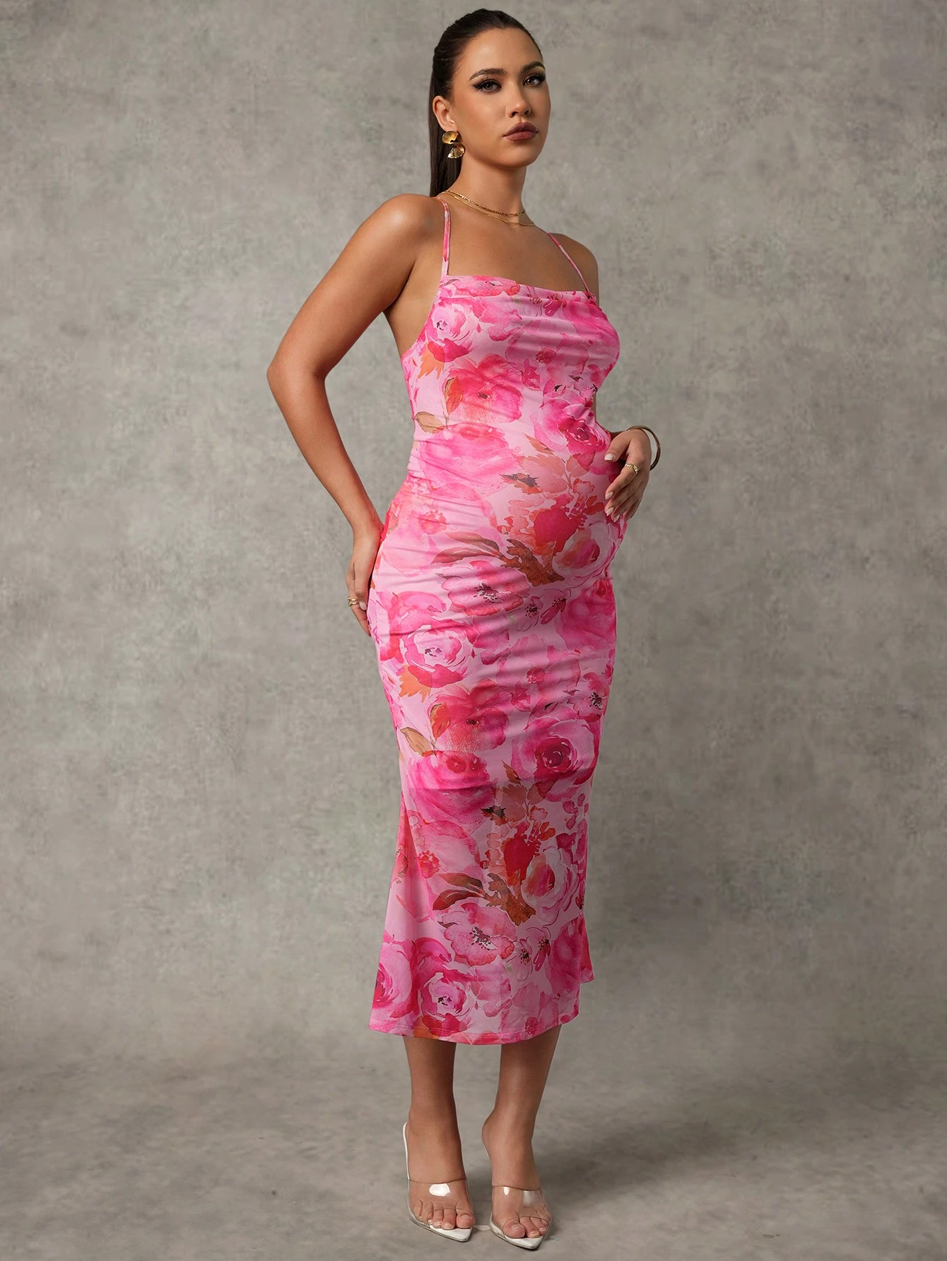 Kismama elegáns virágmintás bodycon ruha