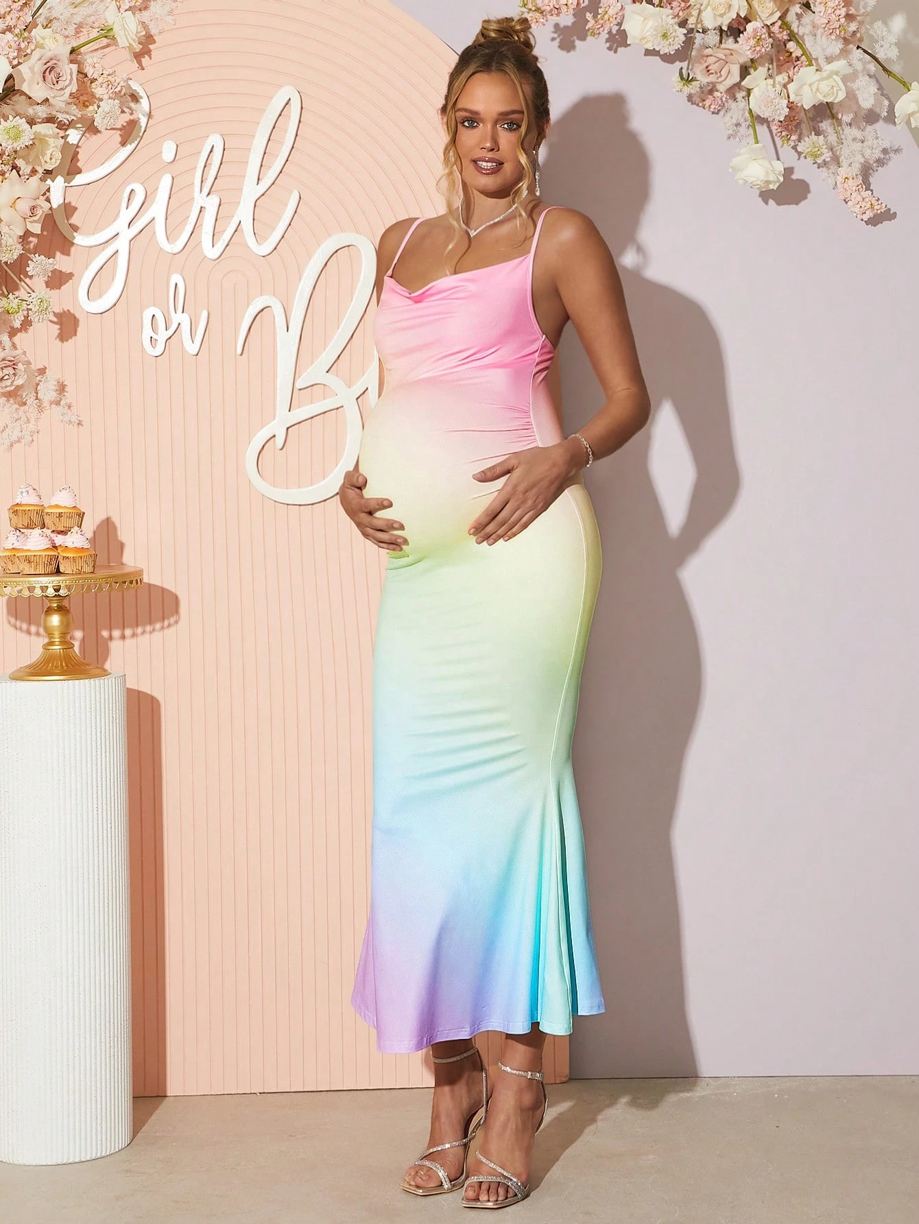 Gravid kvinne elegant festkjole med ombre havfrueamikjole barselkjole