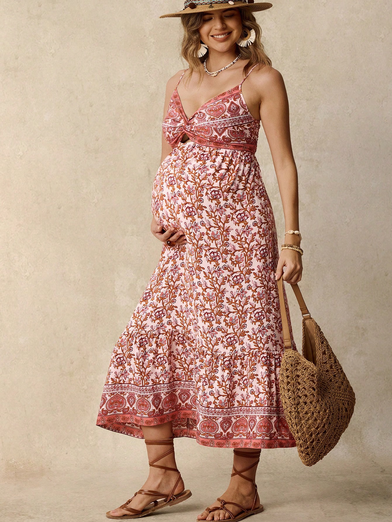 Boho mama gravide kvinner uformell ermeløs kjole med fullt trykk boho kvinner ferie kjole volang sommerkjole for kvinner mammakjole sommerkjole for kvinner ferie ferieantrekk