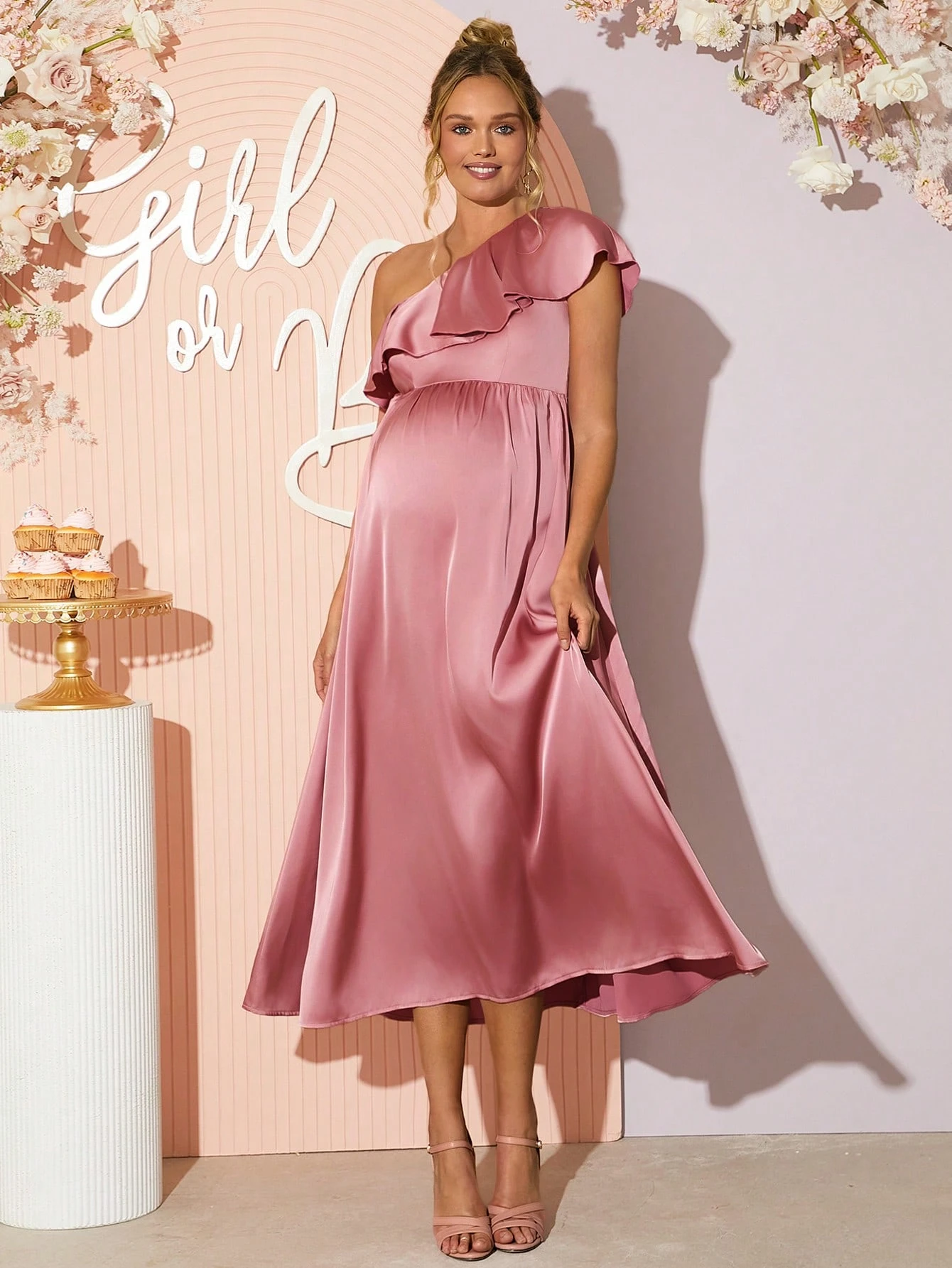 Elegant guler asimetric culoare solidă rochie de petrecere de maternitate, sex dezvăluie rochie, rochie de duș pentru copii, rochie de maternitate