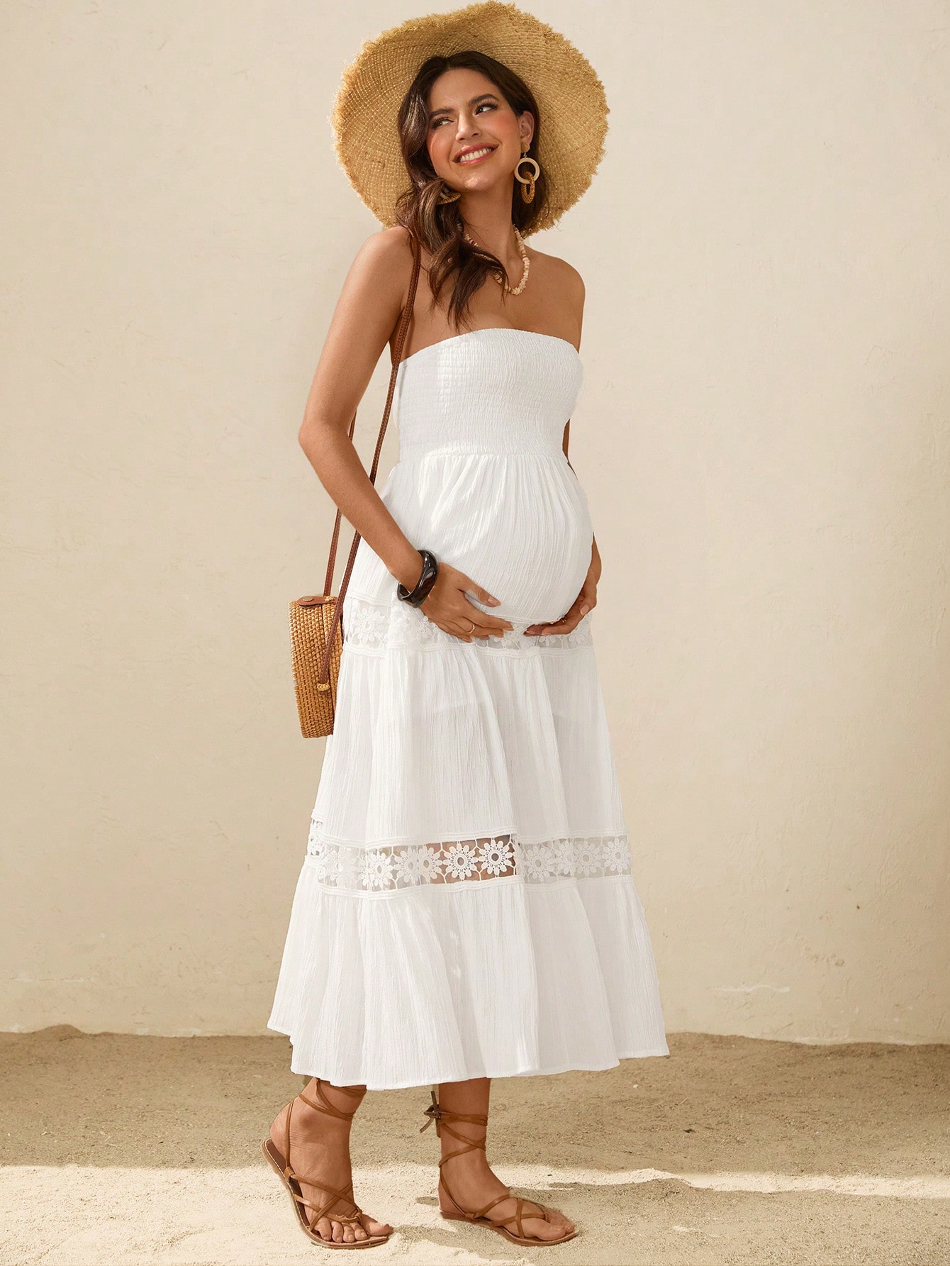 Femeile gravide curea stațiune design contrast dantelă halter rochie, haine de maternitate